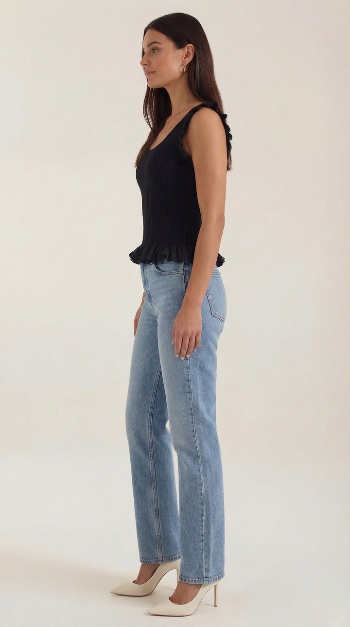 Carol geribbelde trui met ruffles