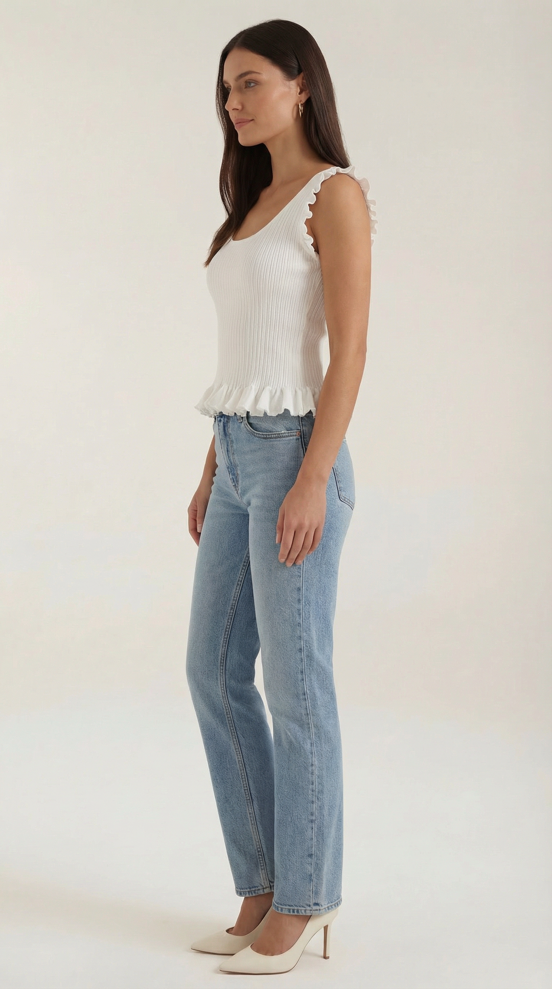 Carol geribbelde trui met ruffles
