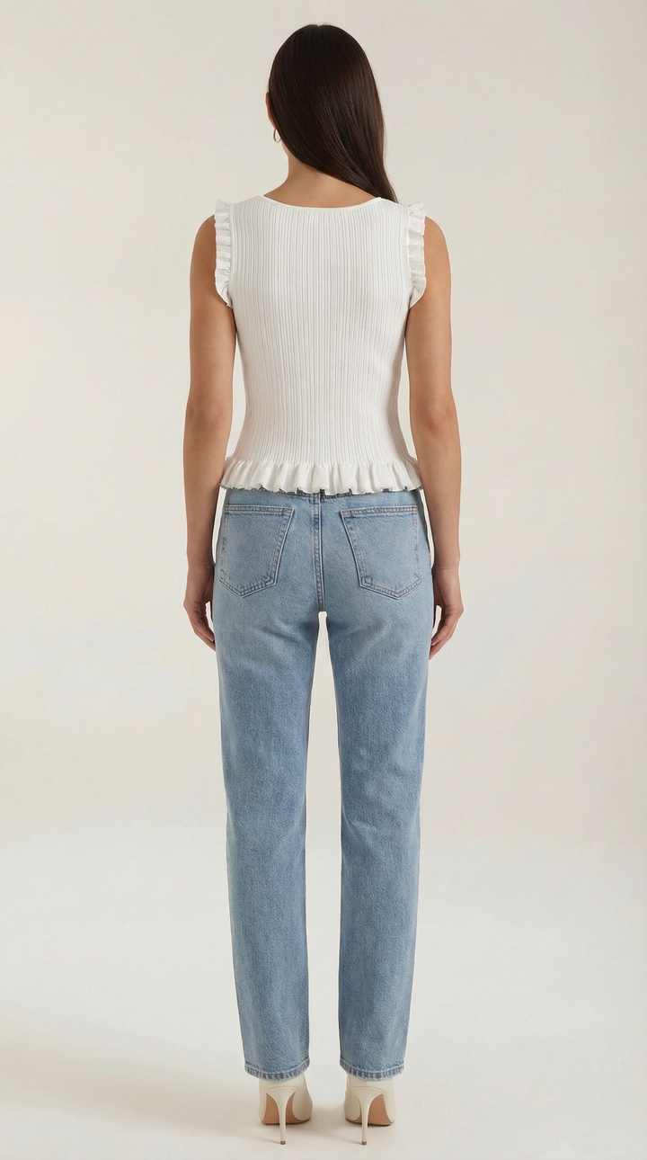 Carol geribbelde trui met ruffles