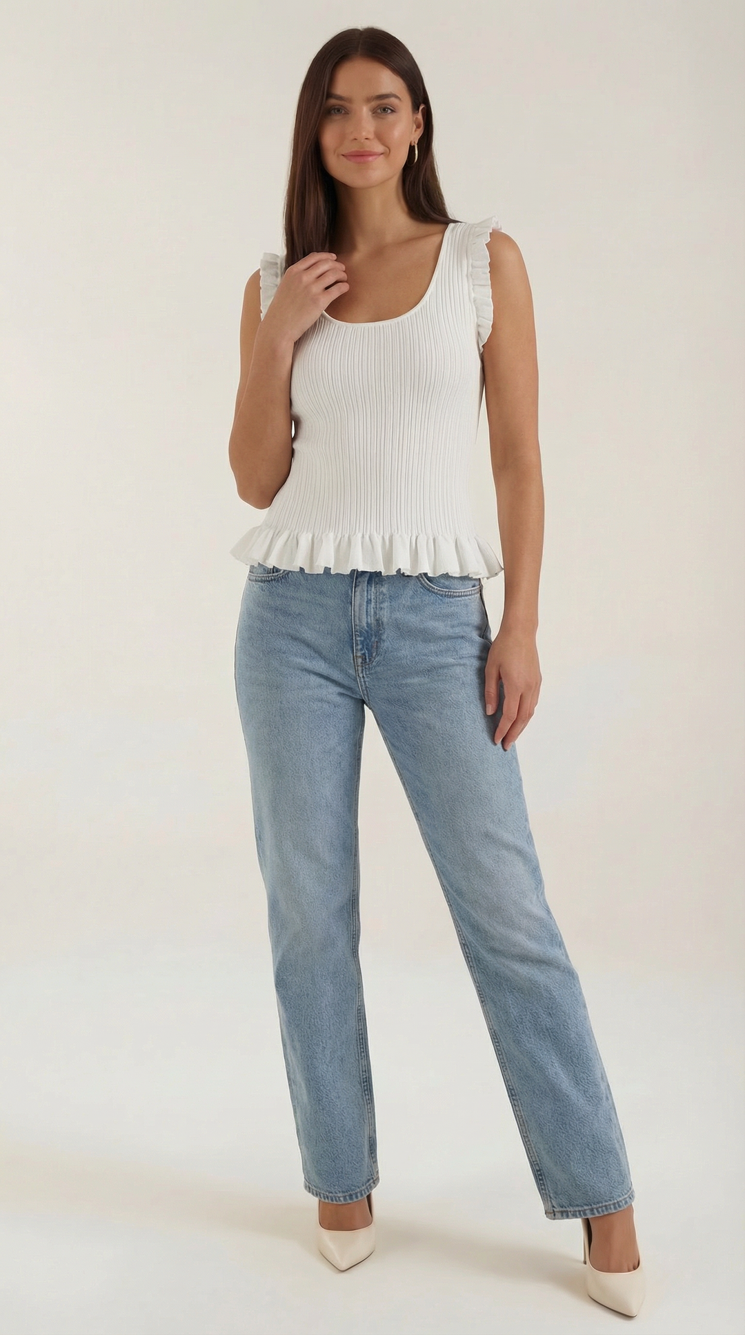 Carol geribbelde trui met ruffles