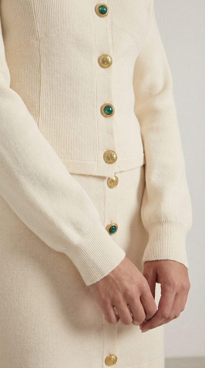 Carrie knoop-voor cardigan en rok set