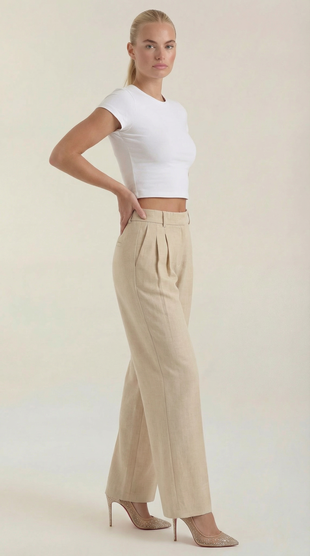 Courtney Hoge Taille Plissé Broek