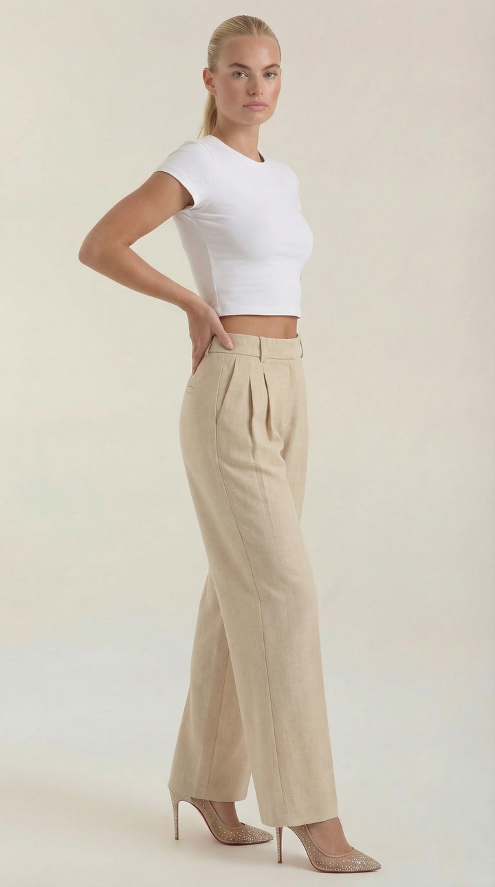 Courtney Hoge Taille Plissé Broek