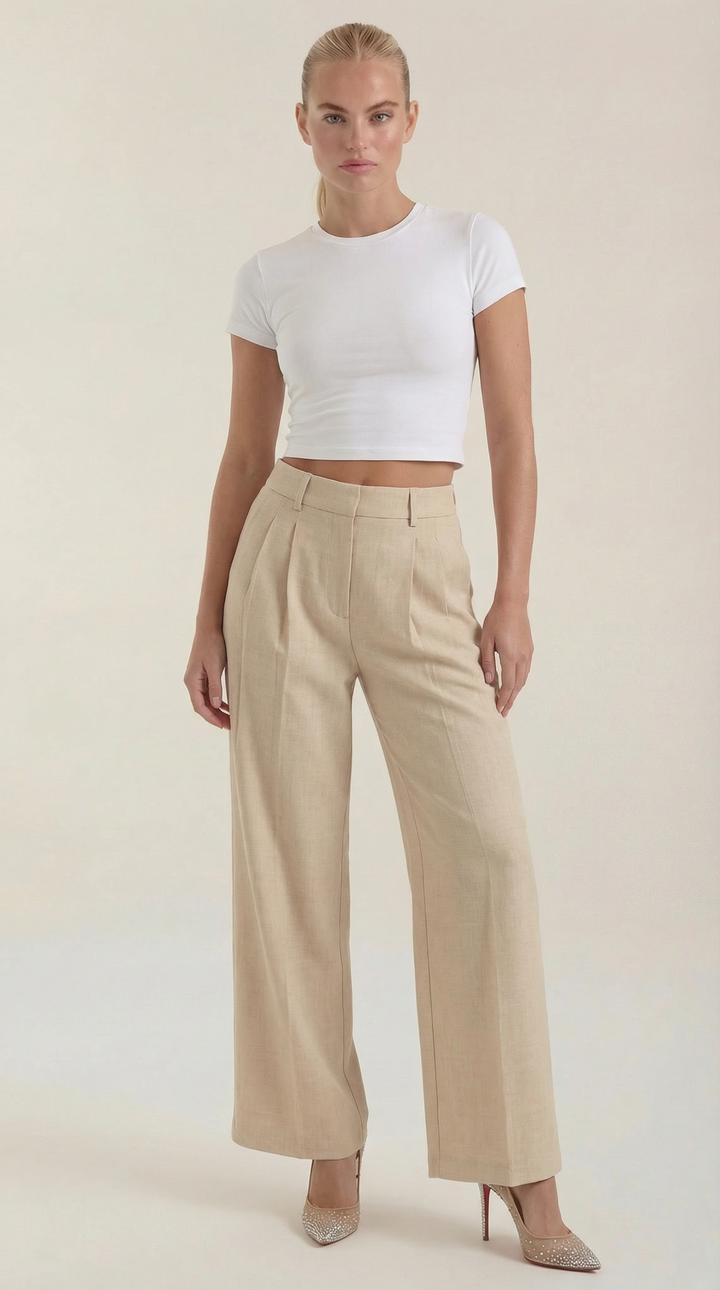 Courtney Hoge Taille Plissé Broek