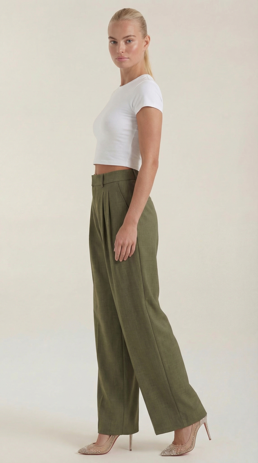 Courtney Hoge Taille Plissé Broek