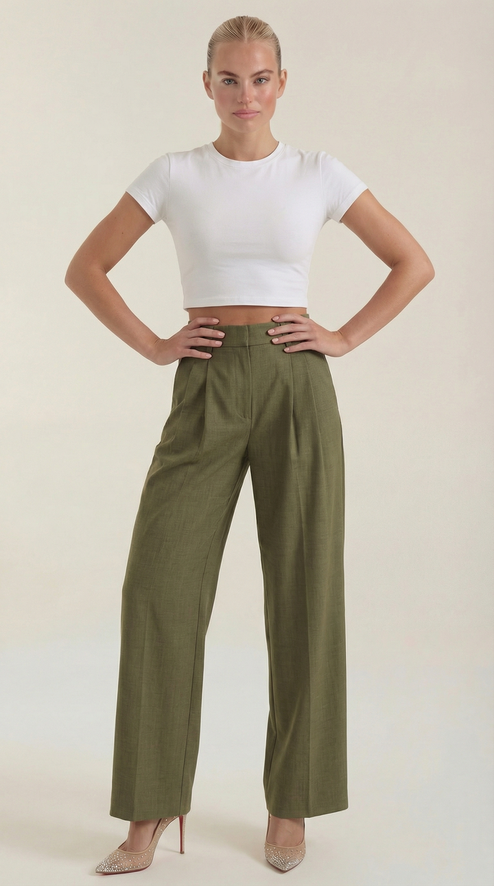 Courtney Hoge Taille Plissé Broek