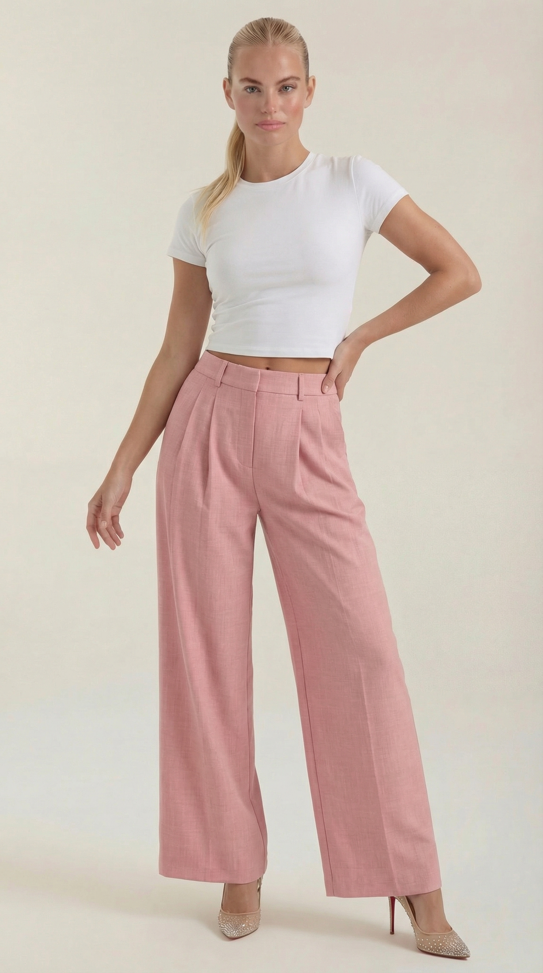 Courtney Hoge Taille Plissé Broek