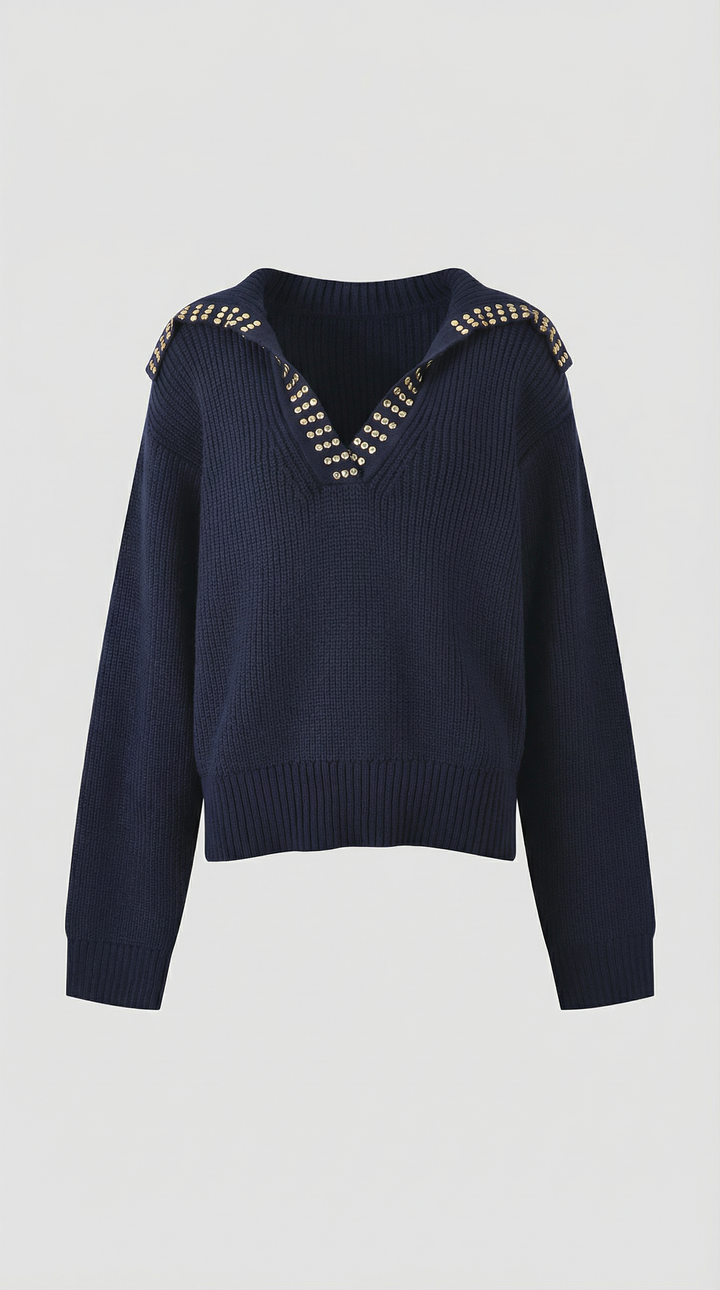 Darlene wol sweater met studs-kraag