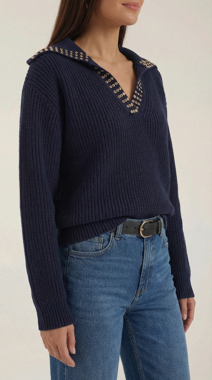 Darlene wol sweater met studs-kraag
