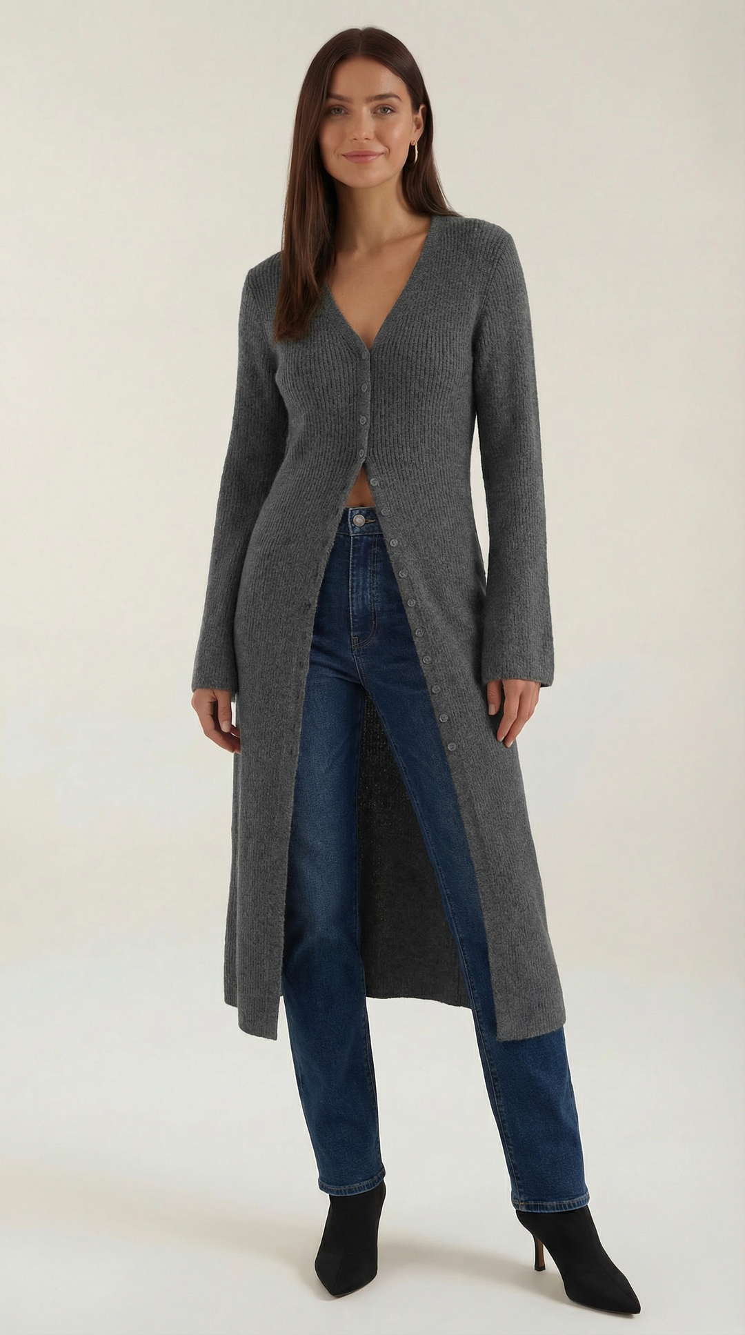 'Valerie' Maxi Gebreide Cardigan met V-hals