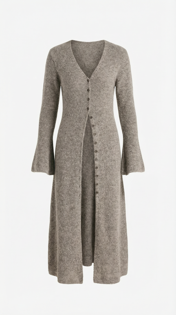 'Valerie' Maxi Gebreide Cardigan met V-hals
