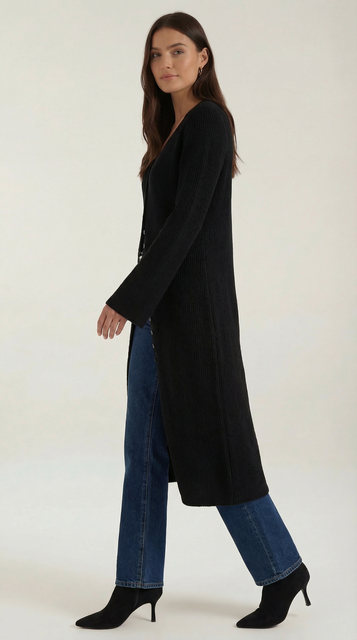 'Valerie' Maxi Gebreide Cardigan met V-hals