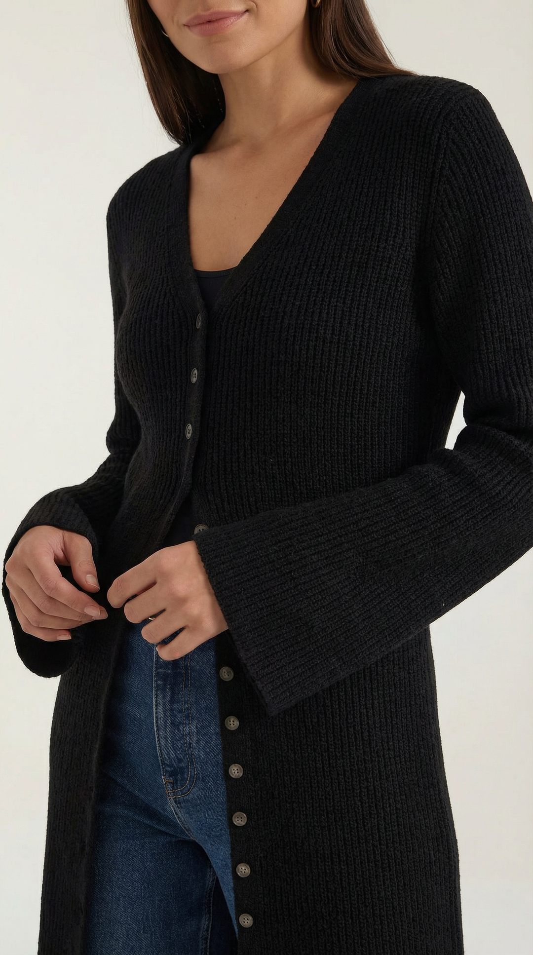 'Valerie' Maxi Gebreide Cardigan met V-hals
