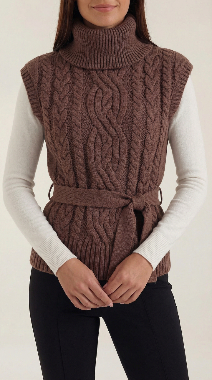 Wendy hoge hals kabelgebreide vest