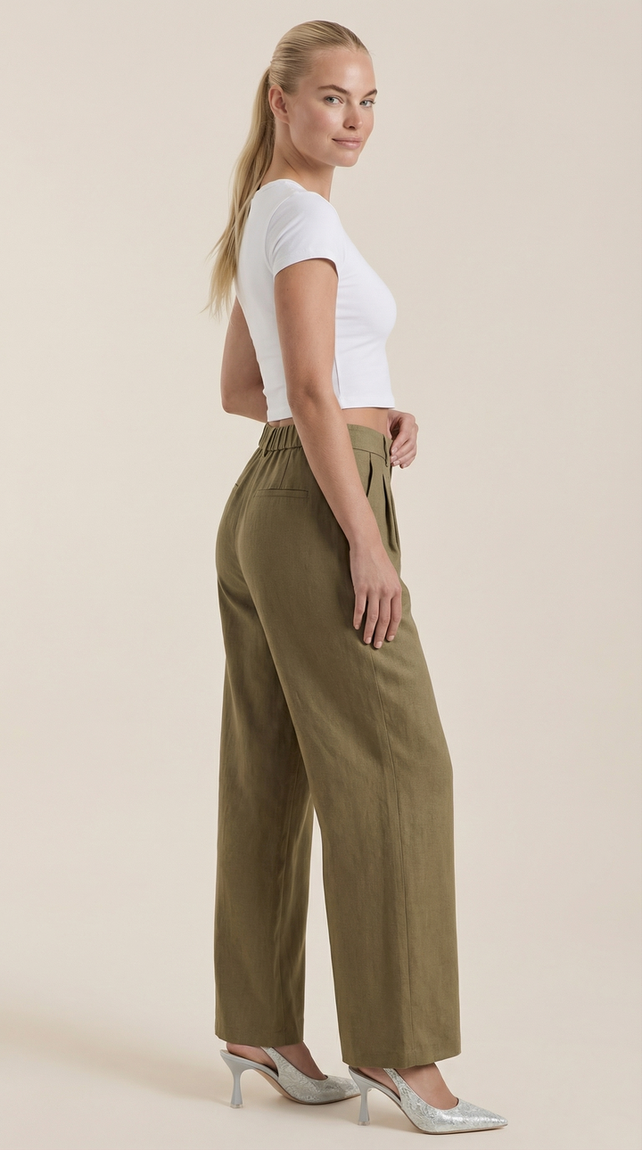 Courtney Hoge Taille Plissé Broek