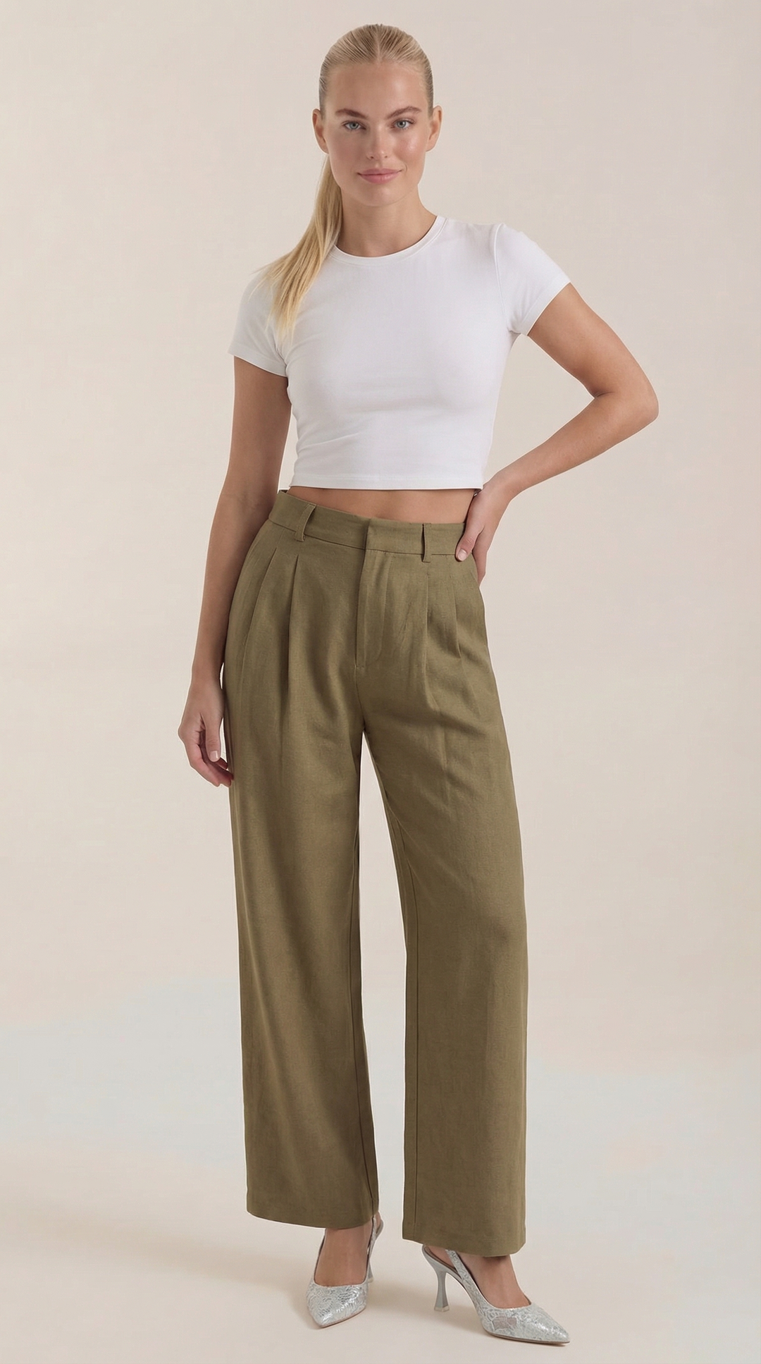 Courtney Hoge Taille Plissé Broek