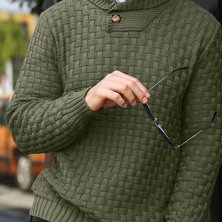Luxe Heren Trui met Reliëf Structuur - Pullover met Opstaande Kraag