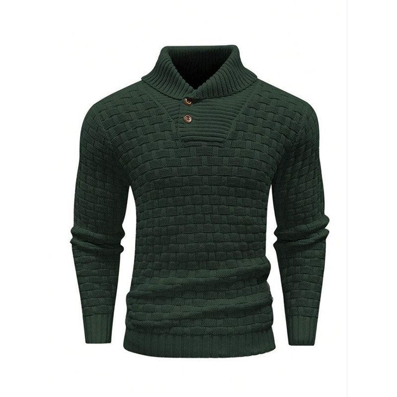 Luxe Heren Trui met Reliëf Structuur - Pullover met Opstaande Kraag