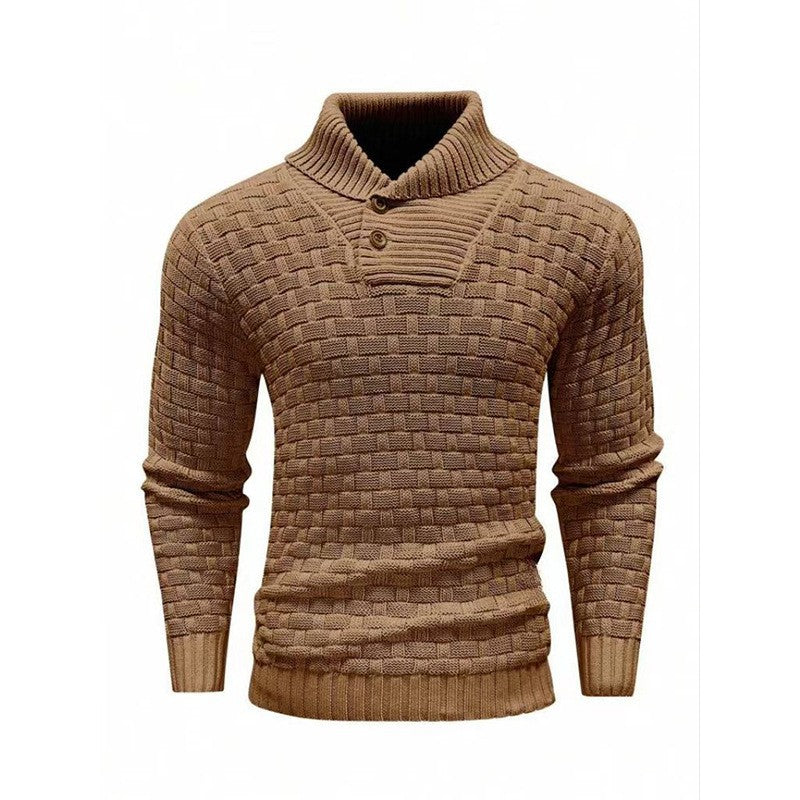 Luxe Heren Trui met Reliëf Structuur - Pullover met Opstaande Kraag