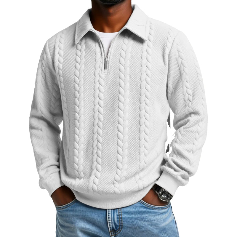 Klassieke Herentrui met Half-Zip Rits - Gebreide Trui met Kabelpatroon