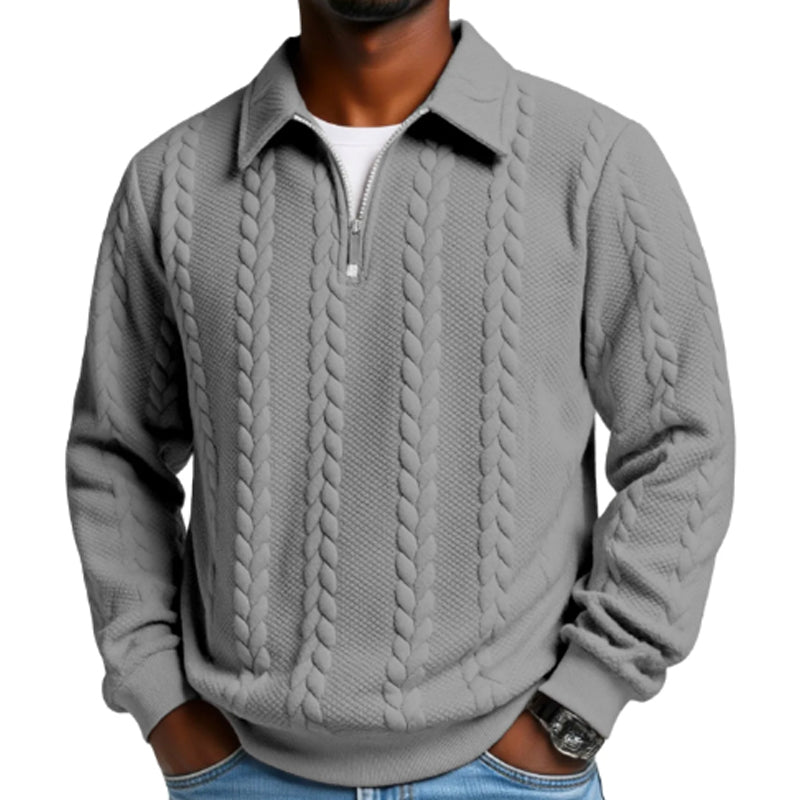 Klassieke Herentrui met Half-Zip Rits - Gebreide Trui met Kabelpatroon