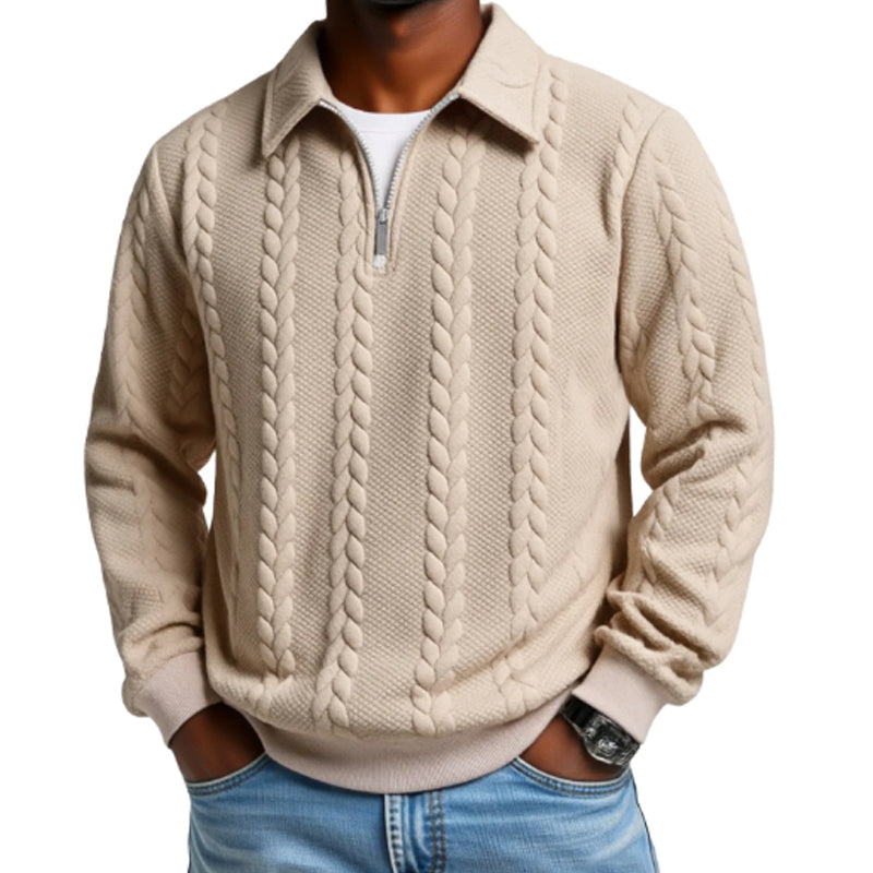 Klassieke Herentrui met Half-Zip Rits - Gebreide Trui met Kabelpatroon