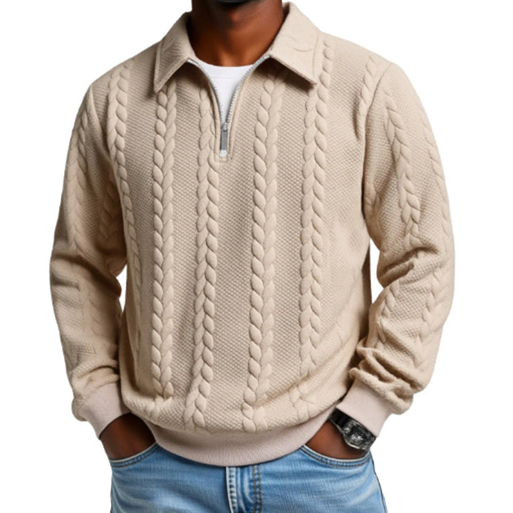 Klassieke Herentrui met Half-Zip Rits - Gebreide Trui met Kabelpatroon