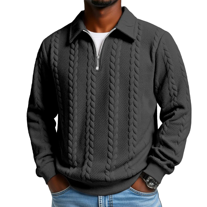 Klassieke Herentrui met Half-Zip Rits - Gebreide Trui met Kabelpatroon
