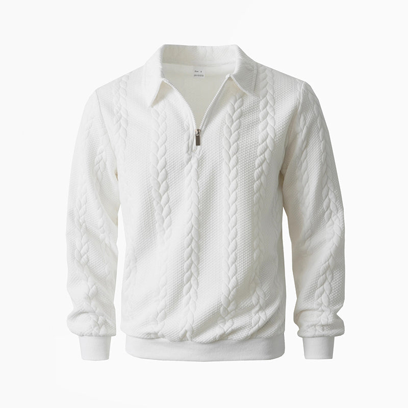 Klassieke Herentrui met Half-Zip Rits - Gebreide Trui met Kabelpatroon