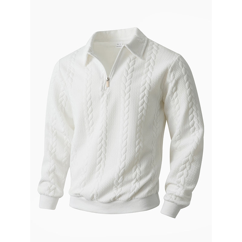 Klassieke Herentrui met Half-Zip Rits - Gebreide Trui met Kabelpatroon