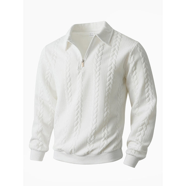 Klassieke Herentrui met Half-Zip Rits - Gebreide Trui met Kabelpatroon