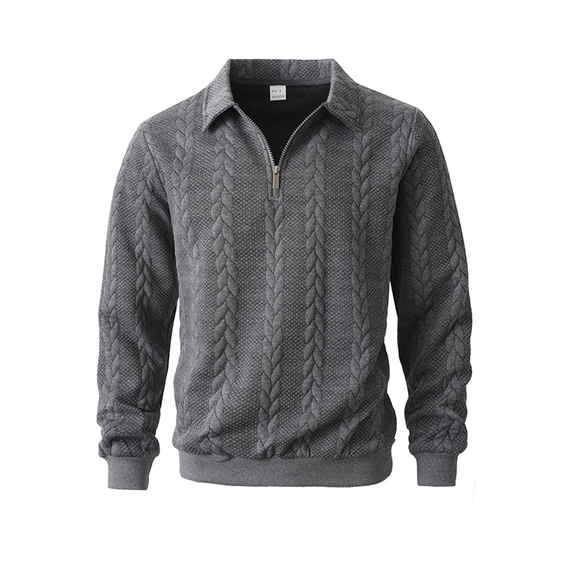 Klassieke Herentrui met Half-Zip Rits - Gebreide Trui met Kabelpatroon