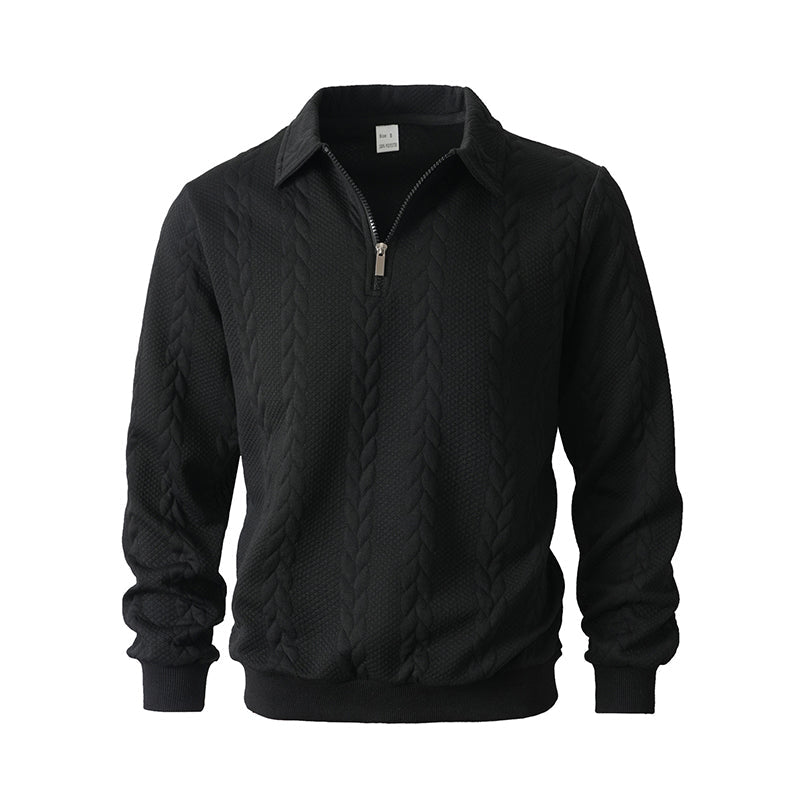 Klassieke Herentrui met Half-Zip Rits - Gebreide Trui met Kabelpatroon