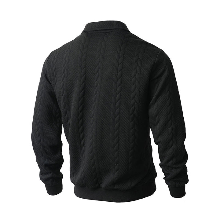 Klassieke Herentrui met Half-Zip Rits - Gebreide Trui met Kabelpatroon