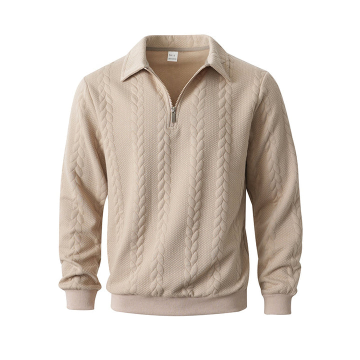 Klassieke Herentrui met Half-Zip Rits - Gebreide Trui met Kabelpatroon