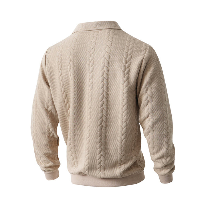 Klassieke Herentrui met Half-Zip Rits - Gebreide Trui met Kabelpatroon