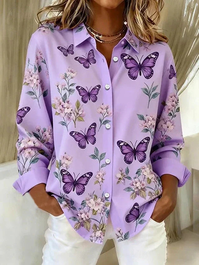 Dahlia™ | Speelse Blouse met Vlinderpatroon en Knopen