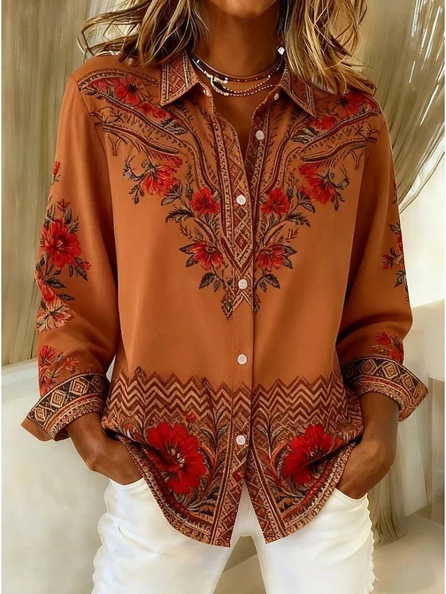 Dawnflora™ | Artistieke Bloemenblouse met Lange Mouwen